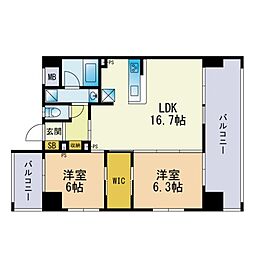 グロリア東那珂 2LDKの間取図画像