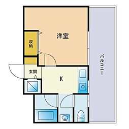 ニューロング博多 1Kの間取図画像