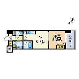 ウィスタリアレジデンス博多 1LDKの間取図画像
