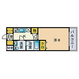 ピュアドームステイツ博多 1Kの間取図画像
