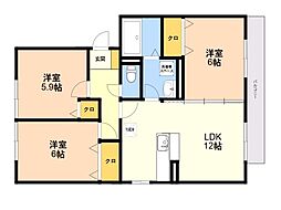 グランドリシェス 3LDKの間取図画像