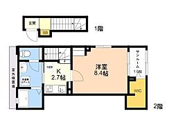 ソレアード　ヴィラ 2階1Kの間取り