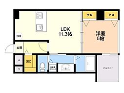 アルティザ博多ミッドシティ 1LDKの間取図画像