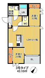 REGALEST 千早 テラス 2LDKの間取図画像