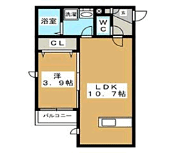 ソレイユ箱崎宮前 1LDKの間取図画像