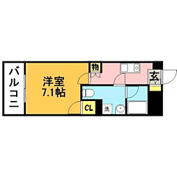 ウイングコート花見 1Kの間取図画像