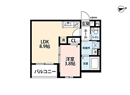 福岡市東区原田1丁目アパート 1LDKの間取図画像