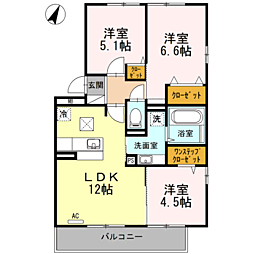 セジュール三代 3LDKの間取図画像