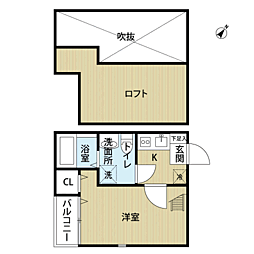 ハッピーフォエバー箱崎 1Kの間取図画像