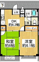 ブルーメン1 2DKの間取図画像