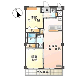 Wealth Comfort 新宮 2LDKの間取図画像