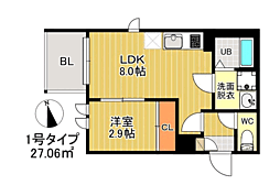 R-smart 九産大前II 1LDKの間取図画像
