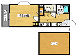 イーストピュア筥松 2階1Kの間取り