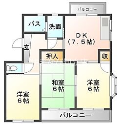 プレミール横山 3DKの間取図画像