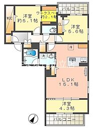 ハイラインパークA棟 2LDKの間取図画像