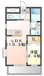 ハウス桐里 1LDKの間取図画像