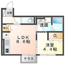 スカイコートA 1LDKの間取図画像