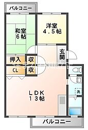 メゾンわかな 2LDKの間取図画像
