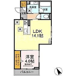 アムール・シェモア 1LDKの間取図画像