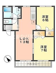 トルテュ・シャトーA 2LDKの間取図画像