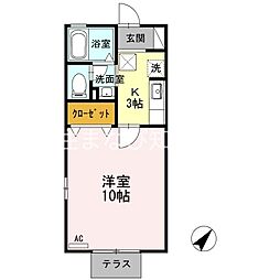 アンソレイユA 1Kの間取図画像