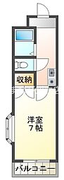 プリミア篠目 1Kの間取図画像