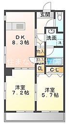 プレイン安城 2DKの間取図画像