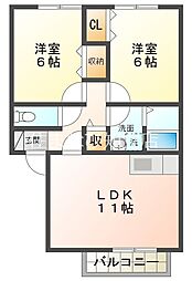 リブ・ミンクス 2階2LDKの間取り