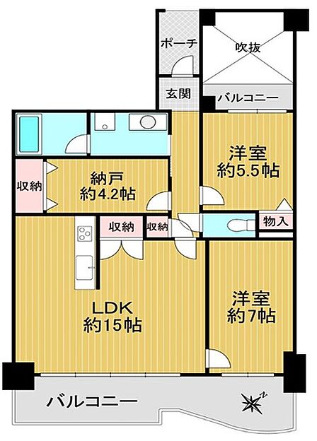 専有面積74.80m2 バルコニー面積14.13m2の2SLDK♪