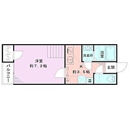 紫竹山五番館B 1Kの間取図画像