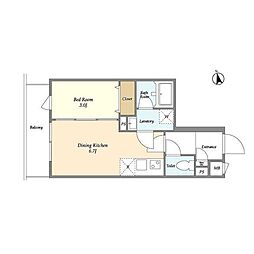 グローベルザ・クレス押上 1DKの間取図画像