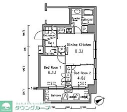 パークアクシス門前仲町 2DKの間取図画像