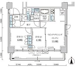 パークアクシス菊川ステーションゲート 2LDKの間取図画像