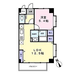 ベルデュール宮前平 1LDKの間取図画像