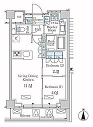 ラティエラ武蔵小杉 2LDKの間取図画像