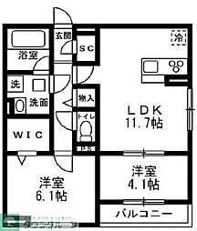 D Paina塚越II 2LDKの間取図画像