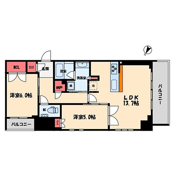 クラッシィタワー靭公園 ｜大阪府大阪市西区京町堀2丁目(賃貸マンション2LDK・23階・59.23㎡)の写真 その2