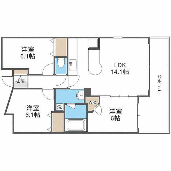 エステムプラザ心斎橋IIノール・ロジェ ｜大阪府大阪市中央区博労町2丁目(賃貸マンション3LDK・3階・68.35㎡)の写真 その2