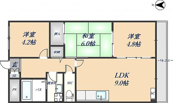 カーサフィオーレ壱番館 507｜大阪府八尾市福万寺町南4丁目(賃貸マンション3LDK・5階・57.20㎡)の写真 その2