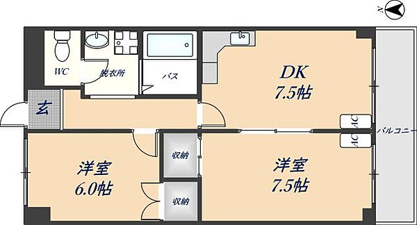 エルヴィラ 205｜大阪府東大阪市新池島町3丁目(賃貸マンション2DK・2階・49.50㎡)の写真 その2