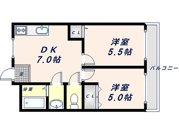 サンライフ小阪 ｜大阪府東大阪市小阪本町1丁目(賃貸マンション2LDK・4階・41.37㎡)の写真 その2