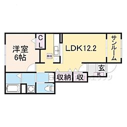 ボヌールC 1階1LDKの間取り