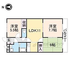 JR山陰本線 石原駅 徒歩3分の賃貸マンション 2階3LDKの間取り
