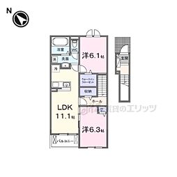 綾部市大島町穴見アパート 2LDKの間取図画像