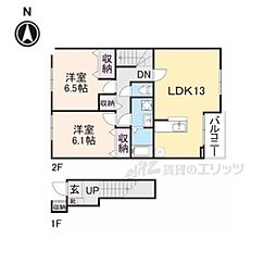 アーバン縄手B 2LDKの間取図画像