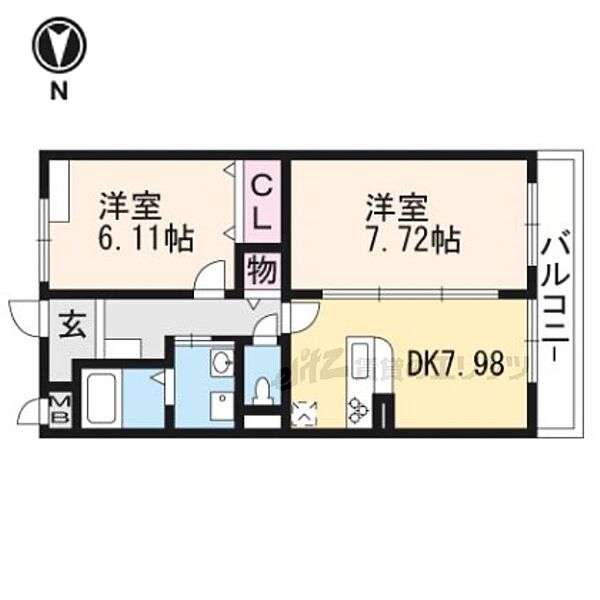 MERCI GARDEN嵯峨 201｜京都府京都市右京区嵯峨観空寺明水町(賃貸アパート2DK・2階・50.70㎡)の写真 その2