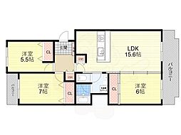 ウェルフォート甲子園六番町 3LDKの間取図画像