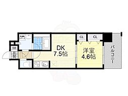 ラドゥセール豊中南 1DKの間取図画像