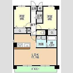 ヒルザコートII 2LDKの間取図画像