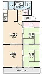 ニューパピリオン加藤 2LDKの間取図画像